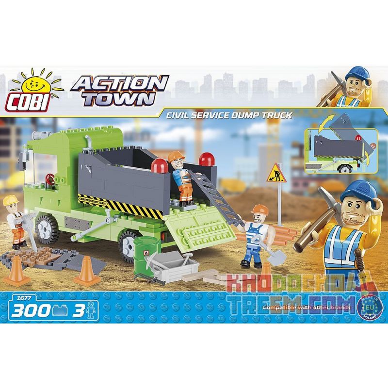 COBI 1677 non  XE BEN DỊCH VỤ TP. bộ đồ chơi xếp lắp ráp ghép mô hình City CIVIL SERVICE DUMP TRUCK Thành Phố 300 khối