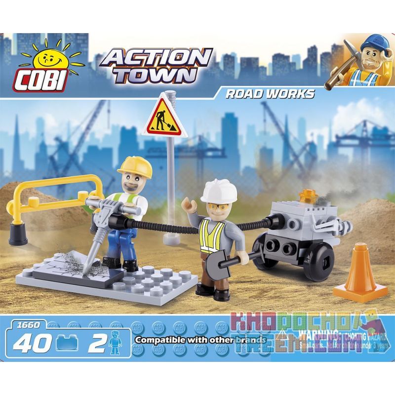 COBI 1660 non Lego SỬA ĐƯỜNG bộ đồ chơi xếp lắp ráp ghép mô hình City ROAD WORKS Thành Phố 40 khối