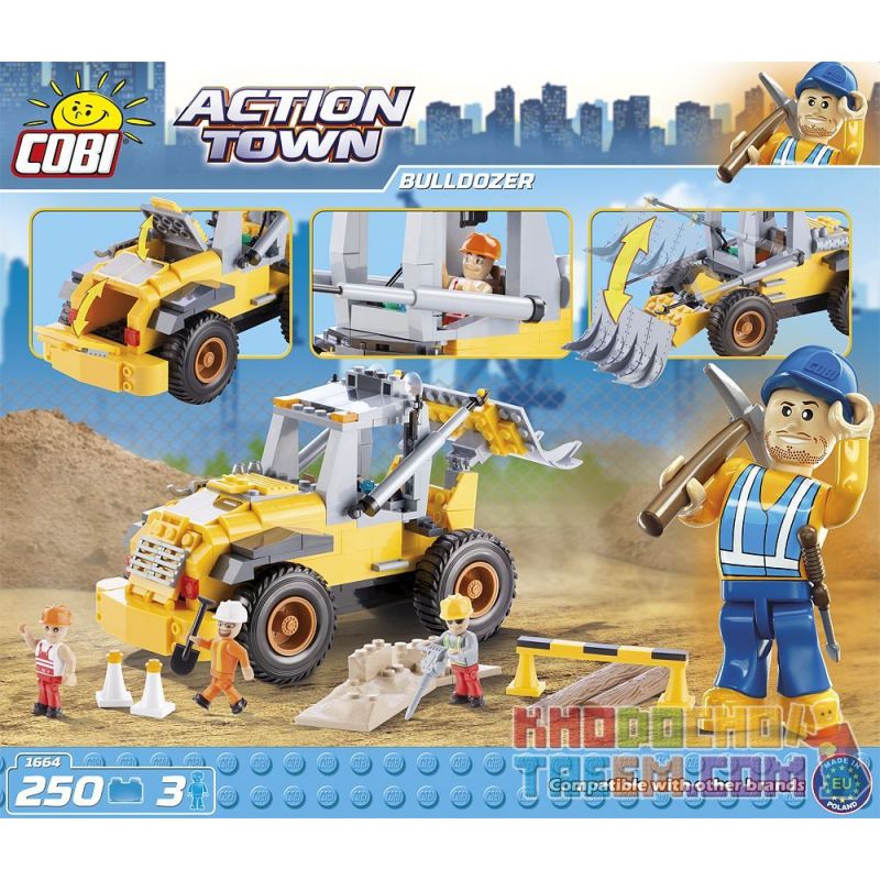 COBI 1664 non  CHIẾC XE ỦI bộ đồ chơi xếp lắp ráp ghép mô hình City BULLDOZER Thành Phố 250 khối