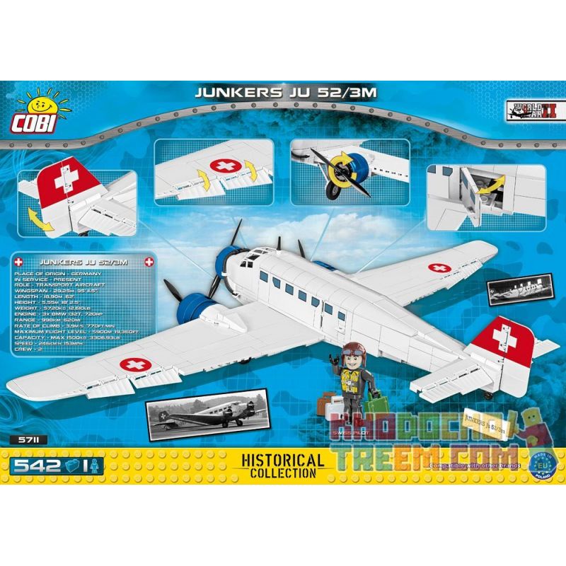 COBI 5711 non  MÁY BAY VẬN TẢI JU 52 bộ đồ chơi xếp lắp ráp ghép mô hình Military Army JUNKERS JU52/3M Quân Sự Bộ Đội 542 khối COBI 5711 non  MÁY BAY VẬN TẢI JU 52 bộ đồ chơi xếp lắp ráp ghép mô hình Military Army JUNKERS JU52/3M Quân Sự Bộ Đội 542 khối