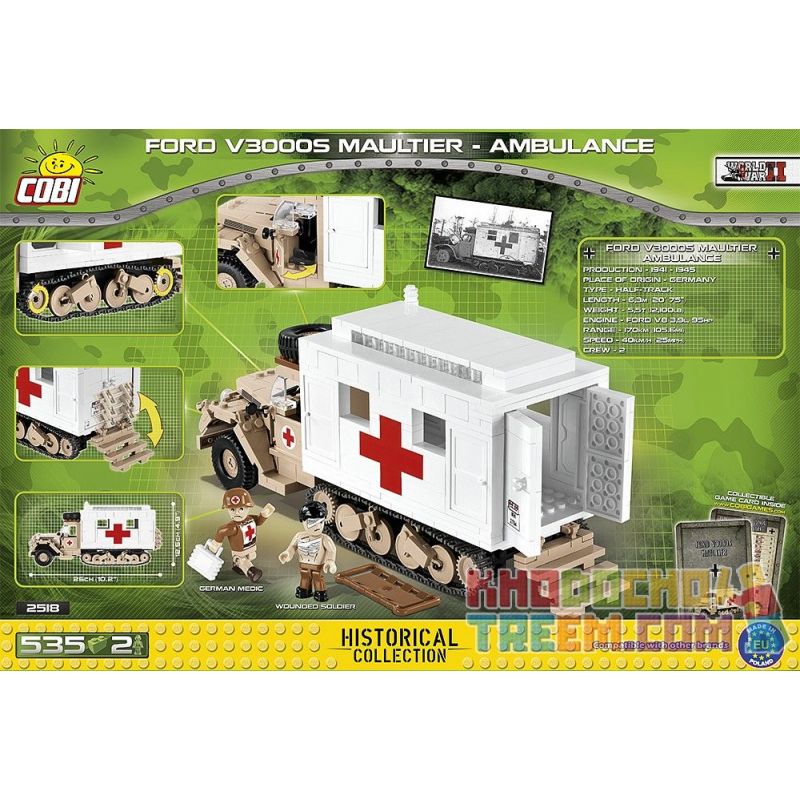 COBI 2518 non  FORD V300S MAULTIER-XE CỨU THƯƠNG bộ đồ chơi xếp lắp ráp ghép mô hình Military Army FORD V300S MAULTIER - AMBULANCE Quân Sự Bộ Đội 535 khối COBI 2518 non  FORD V300S MAULTIER-XE CỨU THƯƠNG bộ đồ chơi xếp lắp ráp ghép mô hình Military Army FORD V300S MAULTIER - AMBULANCE Quân Sự Bộ Đội 535 khối