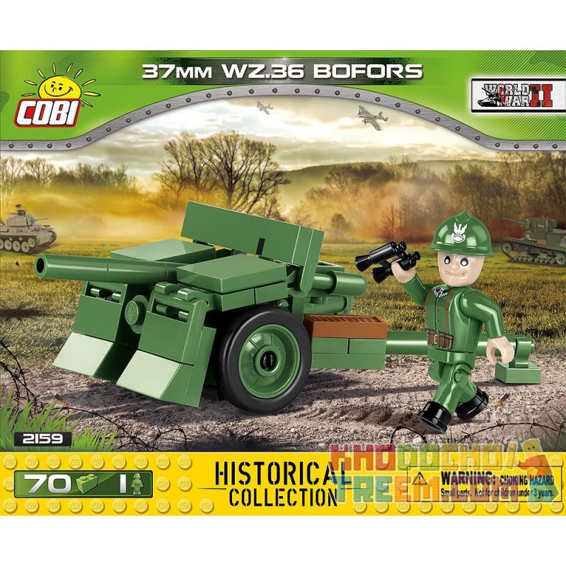 COBI 2159 non Lego SÚNG PHÒNG THỦ CHIẾN ĐẤU BOFORS 37MM bộ đồ chơi xếp lắp ráp ghép mô hình Military Army 37 MM WZ.36 BOFORS Quân Sự Bộ Đội 70 khối