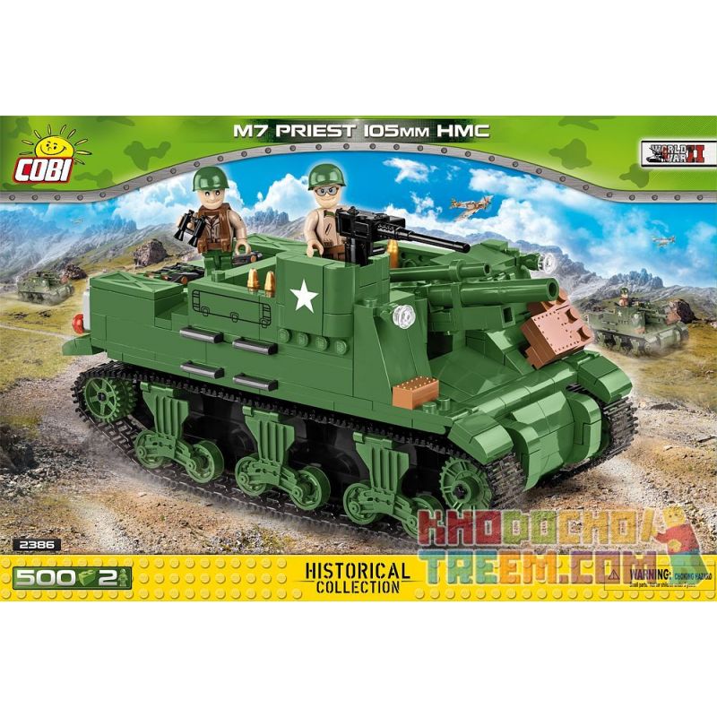 COBI 2386 non Lego PHÁO TỰ HÀNH M7 PRIEST bộ đồ chơi xếp lắp ráp ghép mô hình Military Army M7 PRIEST 105 MM HMC Quân Sự Bộ Đội 500 khối