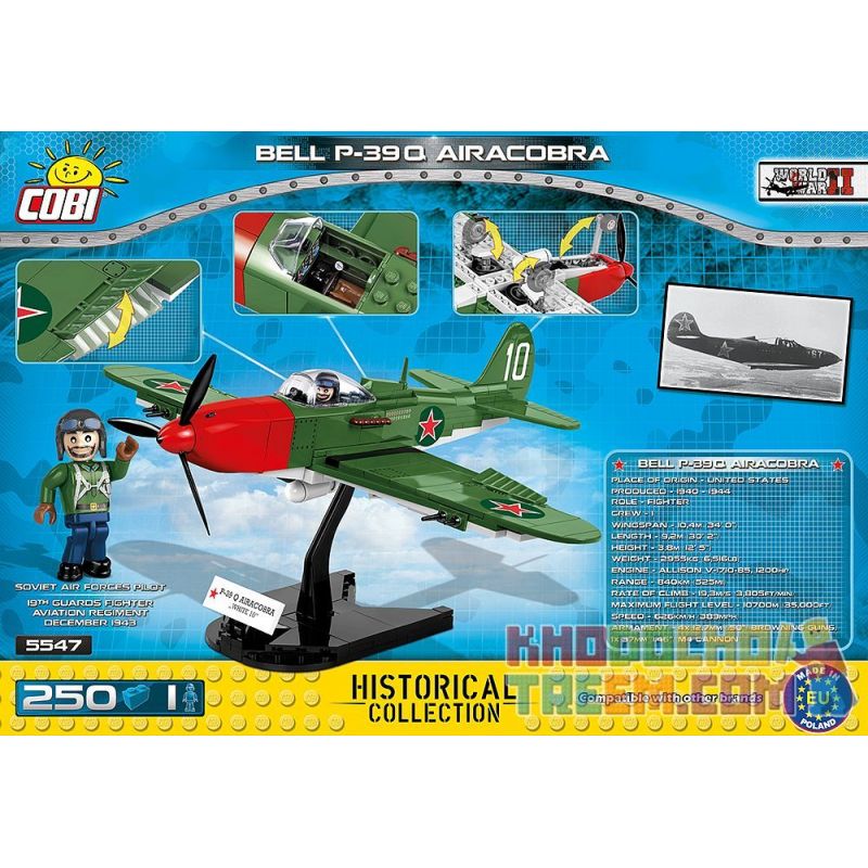 COBI 5547 non  COBRA TRÊN KHÔNG P-39 bộ đồ chơi xếp lắp ráp ghép mô hình Military Army BELL P-39Q AIRACOBRA Quân Sự Bộ Đội 250 khối