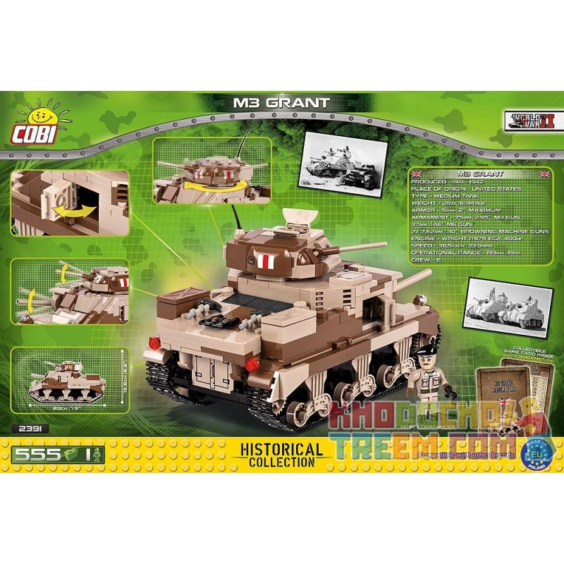 COBI 2391 non  XE TĂNG CẤP M3 bộ đồ chơi xếp lắp ráp ghép mô hình Military Army M3 GRANT Quân Sự Bộ Đội 555 khối COBI 2391 non  XE TĂNG CẤP M3 bộ đồ chơi xếp lắp ráp ghép mô hình Military Army M3 GRANT Quân Sự Bộ Đội 555 khối