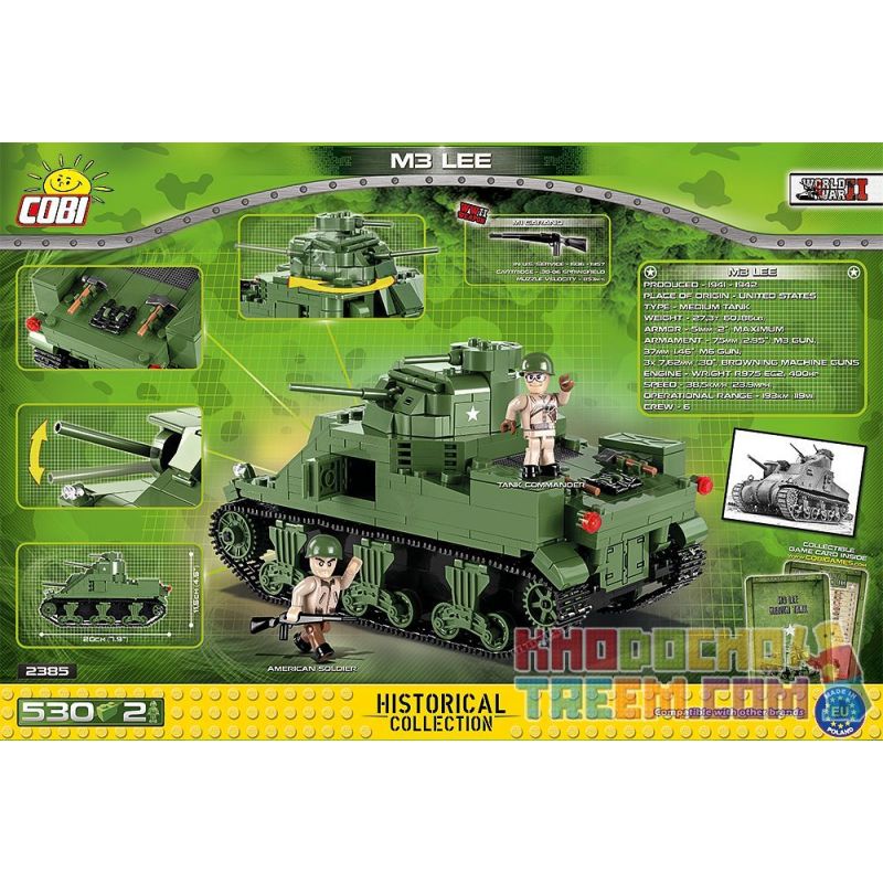 COBI 2385 non  XE TĂNG M3 LEE bộ đồ chơi xếp lắp ráp ghép mô hình Military Army Quân Sự Bộ Đội 530 khối