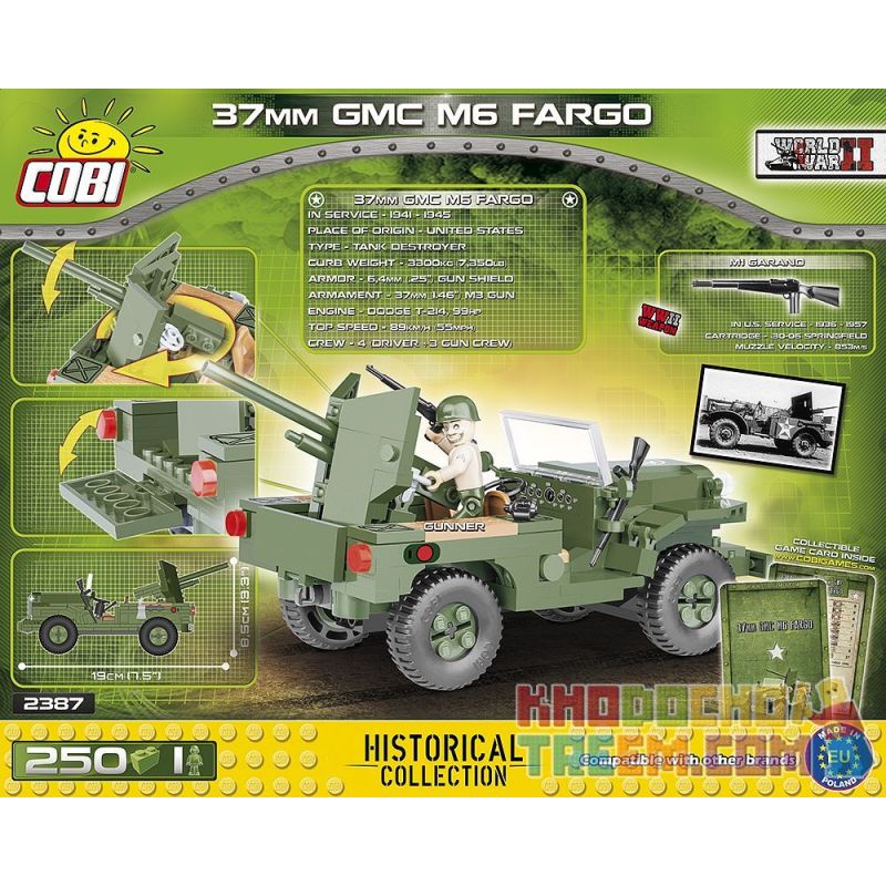 COBI 2387 non  TÀU SÂN BAY DI ĐỘNG PHÁO 37MM KIỂU M6 bộ đồ chơi xếp lắp ráp ghép mô hình Military Army 37 MM GMC M6 FARGO Quân Sự Bộ Đội 250 khối