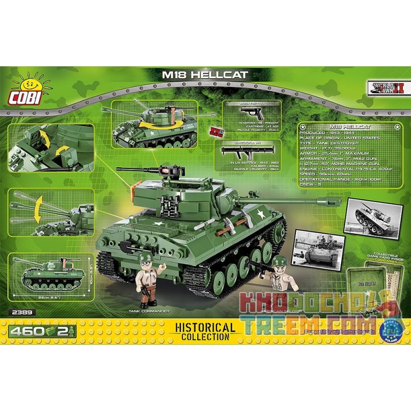 COBI 2389 non  TÀU KHU TRỤC M18 HELLCAT bộ đồ chơi xếp lắp ráp ghép mô hình Military Army Quân Sự Bộ Đội 460 khối