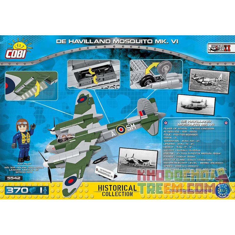 COBI 5542 non  MÁY BAY NÉM BOM CHỐNG MUỖI MK.VI bộ đồ chơi xếp lắp ráp ghép mô hình Military Army DE HAVILLAND MOSQUITO MK.VI Quân Sự Bộ Đội 370 khối