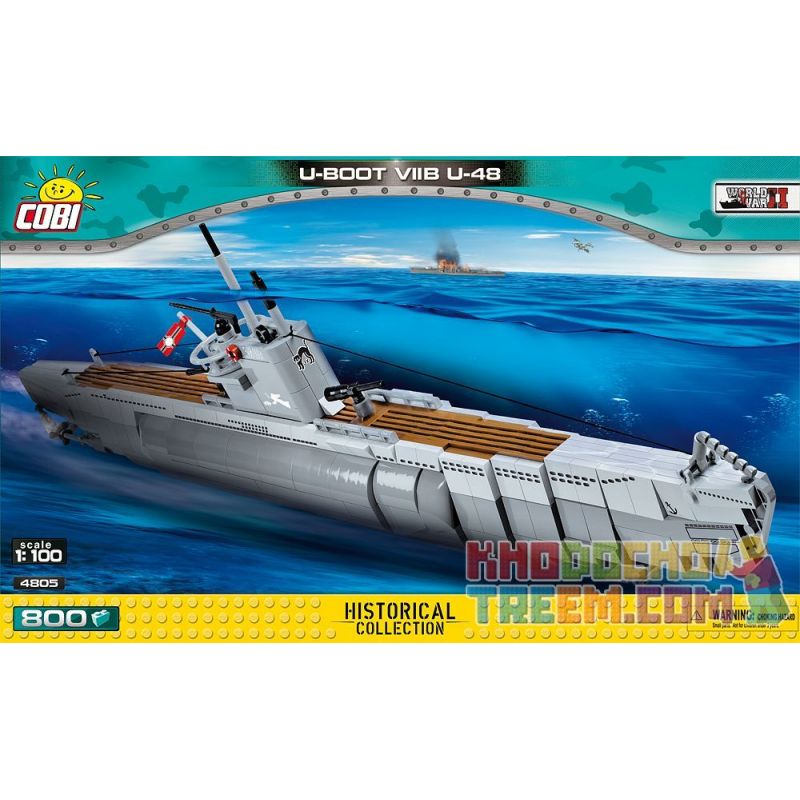 COBI 4805 non Lego TÀU NGẦM TYPE VII B U-48 bộ đồ chơi xếp lắp ráp ghép mô hình Military Army U-BOOT U-48 VII Quân Sự Bộ Đội 800 khối