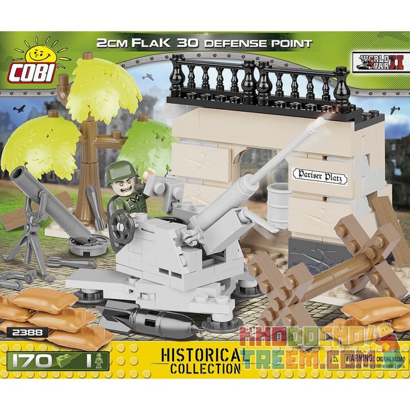 COBI 2388 non Lego LOẠI 30 ĐIỂM PHÒNG THỦ CỦA SÚNG AA 2CM bộ đồ chơi xếp lắp ráp ghép mô hình Military Army 2CM FLAK 30 DEFENSE POINT Quân Sự Bộ Đội 170 khối