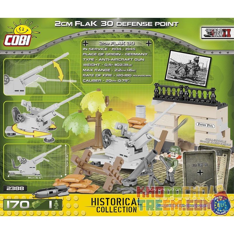 COBI 2388 non  LOẠI 30 ĐIỂM PHÒNG THỦ CỦA SÚNG AA 2CM bộ đồ chơi xếp lắp ráp ghép mô hình Military Army 2CM FLAK 30 DEFENSE POINT Quân Sự Bộ Đội 170 khối
