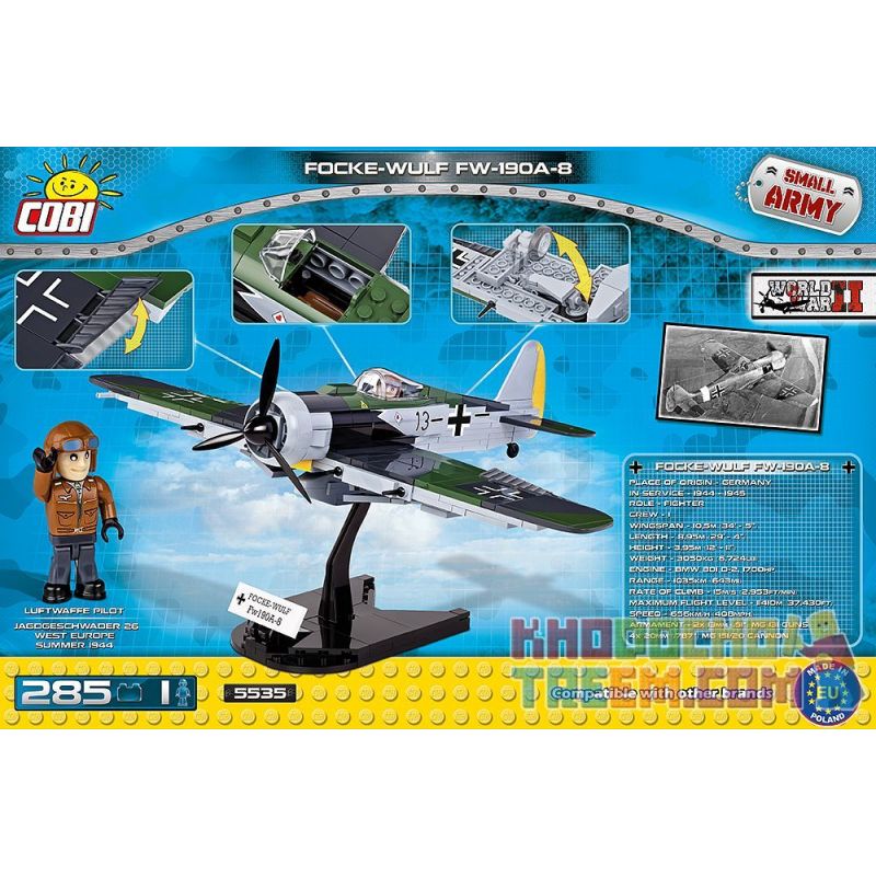 COBI 5535 non  MÁY BAY CHIẾN ĐẤU FOKKER-WOLF FW 190 bộ đồ chơi xếp lắp ráp ghép mô hình Military Army FOCKE-WULF FW190 A-8 Quân Sự Bộ Đội 285 khối
