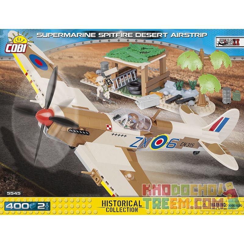 COBI 5545 non Lego ĐƯỜNG BĂNG SA MẠC SPITFIRE MK.IX bộ đồ chơi xếp lắp ráp ghép mô hình Military Army SUPERMARINE SPITFIRE MK.IX DESERT AIRSTRIP Quân Sự Bộ Đội 400 khối