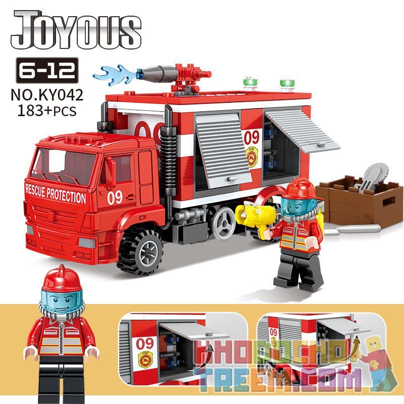 Kazi KY042 non Lego XE CỨU HỎA bộ đồ chơi xếp lắp ráp ghép mô hình Fire Rescure JOYOUS 183 khối