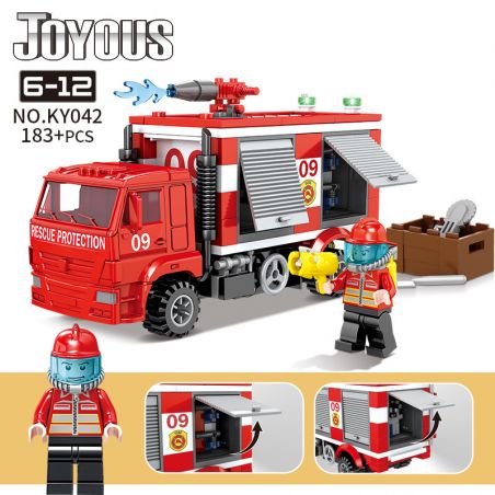 Kazi KY042 non  XE CỨU HỎA bộ đồ chơi xếp lắp ráp ghép mô hình Fire Rescure JOYOUS 183 khối