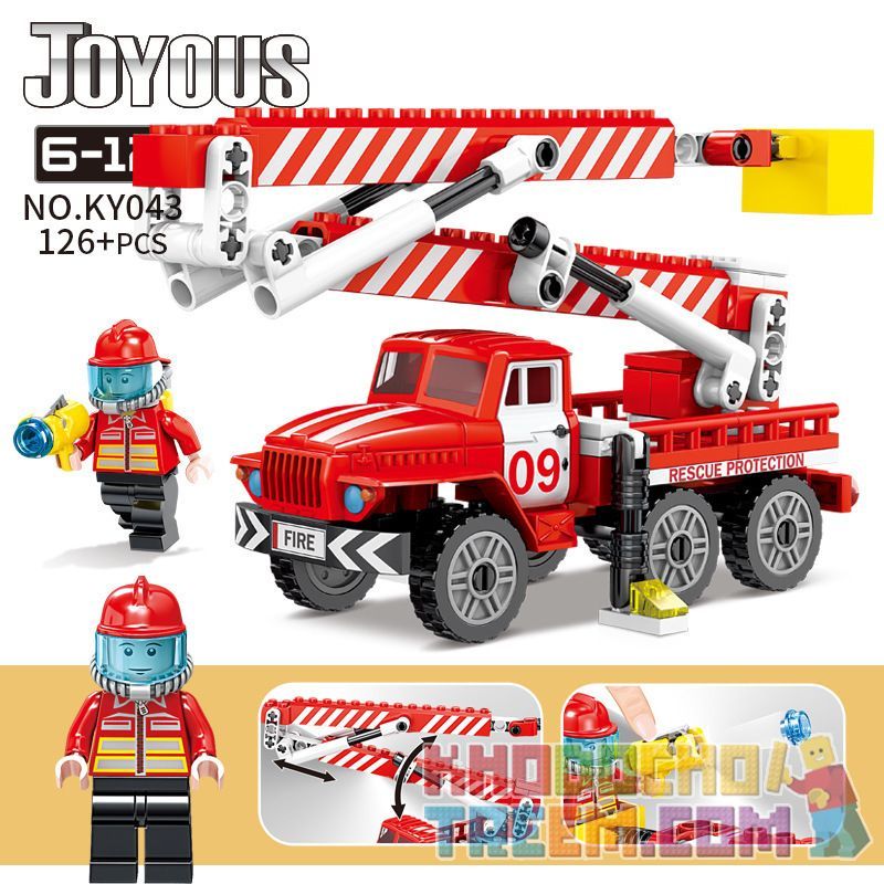 Kazi KY043 non Lego XE CỨU HỎA TRÊN CAO bộ đồ chơi xếp lắp ráp ghép mô hình Fire Rescure JOYOUS 126 khối