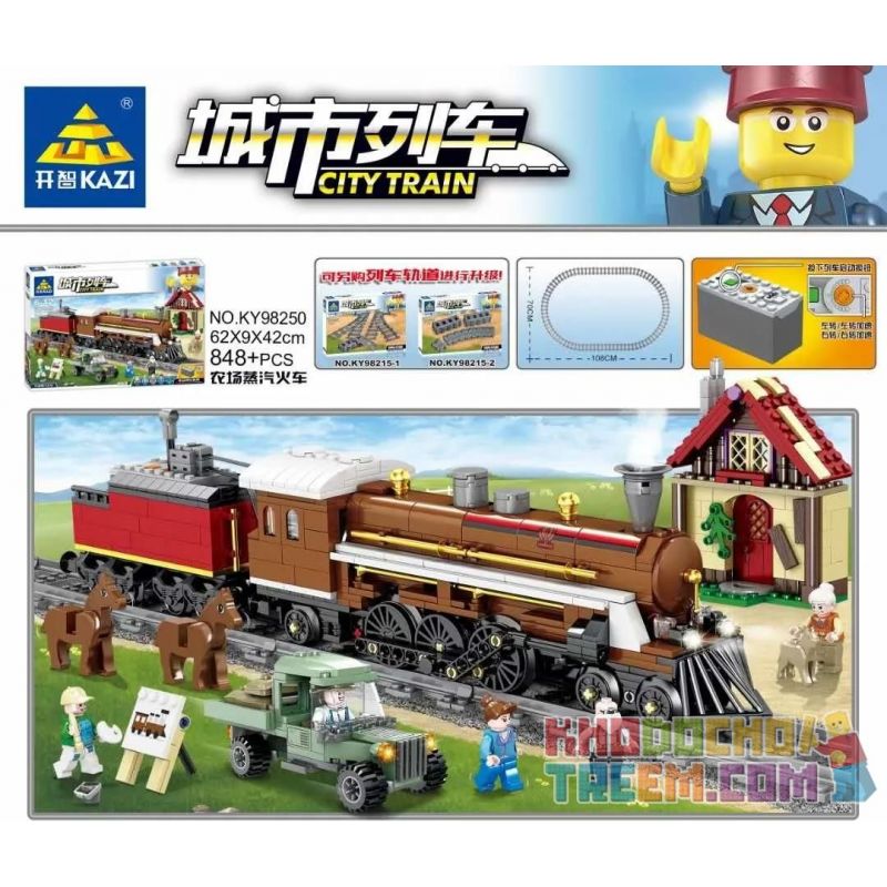 Kazi KY98250 98250 non Lego TÀU HƠI NƯỚC NÔNG TRẠI bộ đồ chơi xếp lắp ráp ghép mô hình Trains CITYTRAIN Tàu Hỏa 848 khối