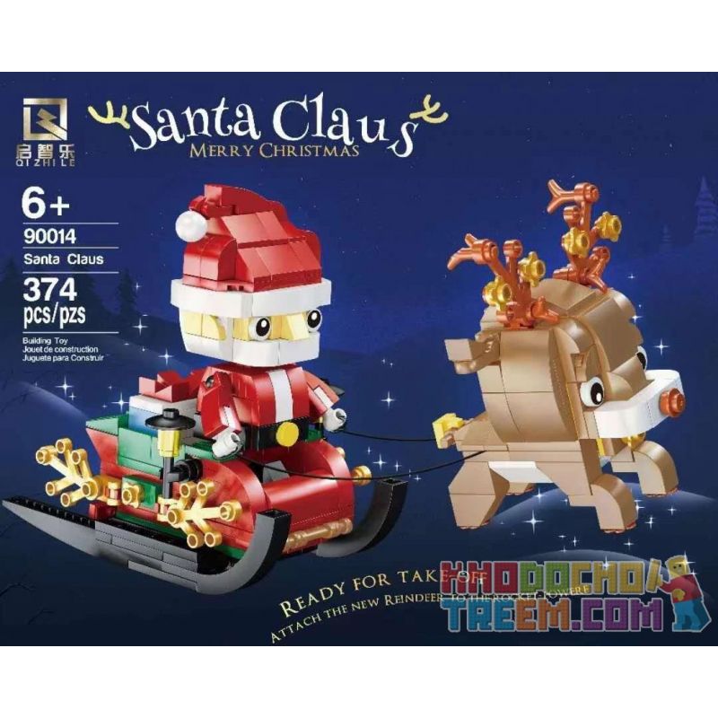QIZHILE 90014 non  SANTA XE TRƯỢT TUYẾT VỚI TUẦN LỘC bộ đồ chơi xếp lắp ráp ghép mô hình Seasonal MERRY CHRISTMAS SANTA CLAUS Mùa Lễ Hội 374 khối