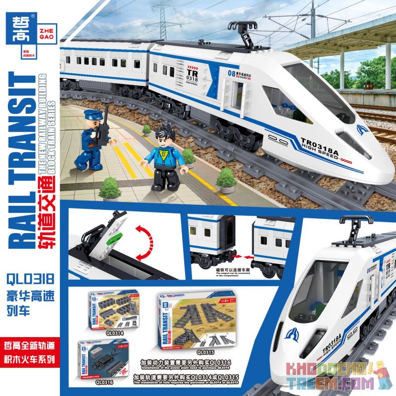ZHEGAO QL0318 0318 non Lego TÀU CAO TỐC SANG TRỌNG bộ đồ chơi xếp lắp ráp ghép mô hình Trains RAIL TRANSIT Tàu Hỏa 513 khối