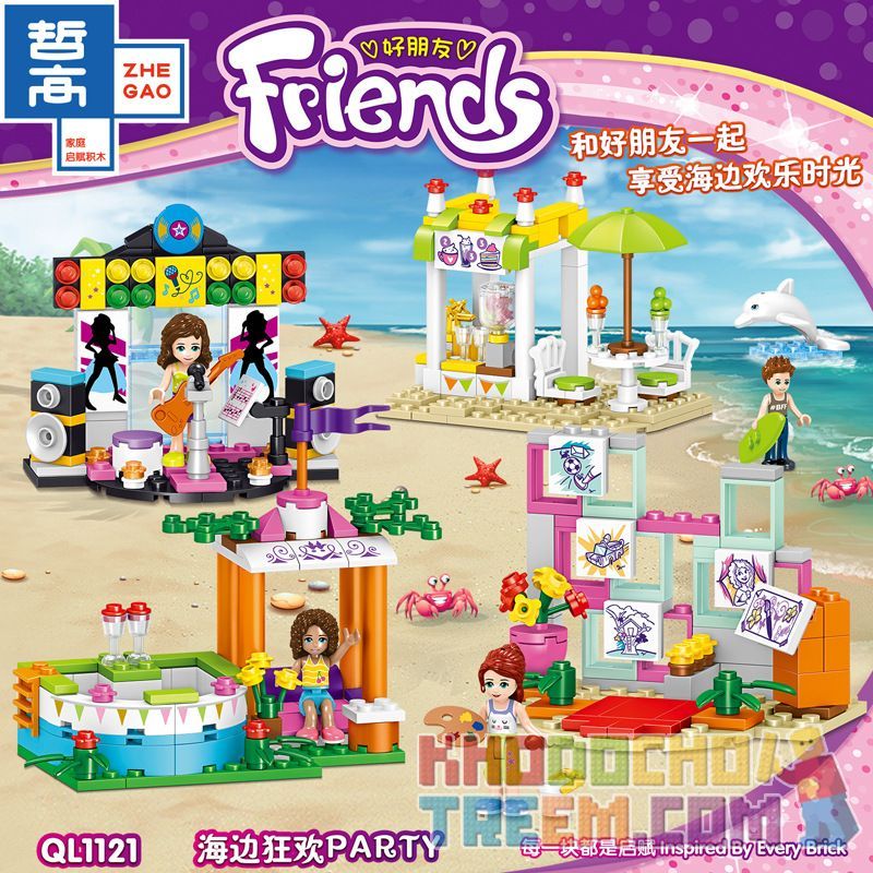 ZHEGAO QL1121 1121 non Lego LỄ HỘI BÃI BIỂN PARTY 4 HỘP NHỎ bộ đồ chơi xếp lắp ráp ghép mô hình Friends Các Bạn Gái