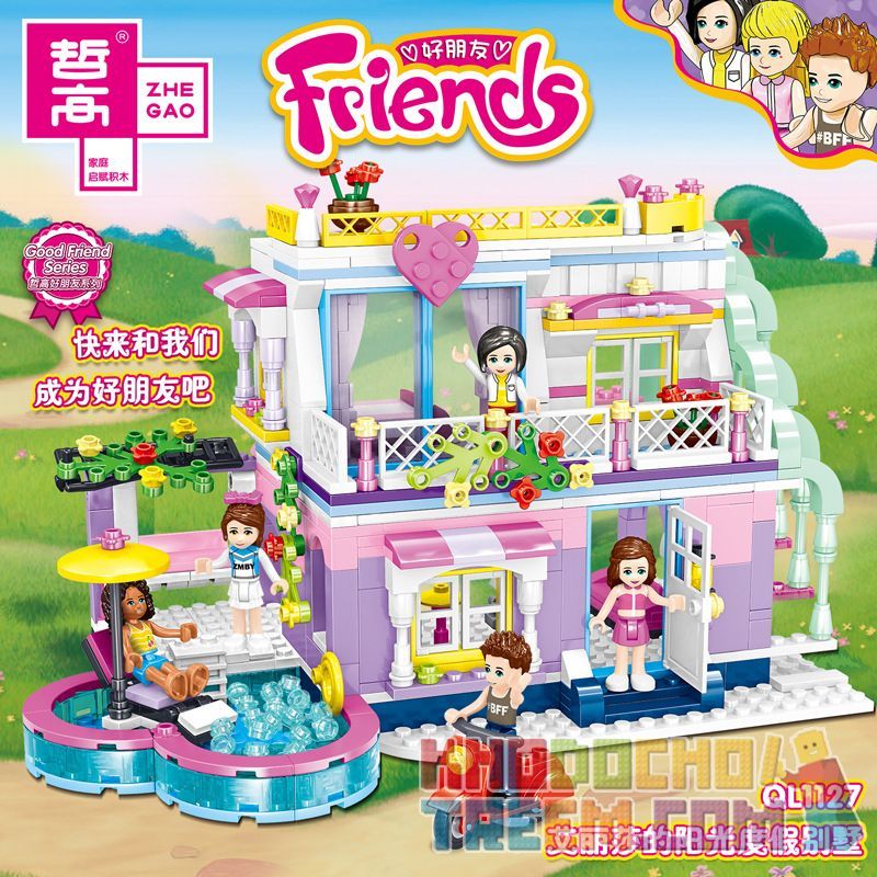 ZHEGAO QL1127 1127 non  BIỆT THỰ NGHỈ MÁT ĐẦY NẮNG CỦA ALISHA bộ đồ chơi xếp lắp ráp ghép mô hình  Các Bạn Gái 586 khối