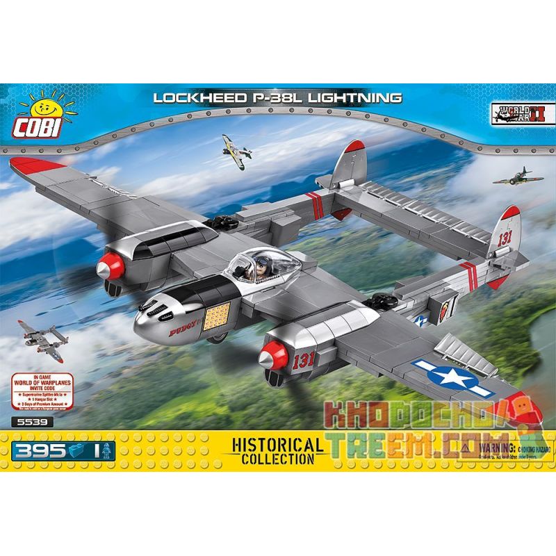 COBI 5539 non Lego MÁY BAY CHIẾN ĐẤU TIA CHỚP P-38 bộ đồ chơi xếp lắp ráp ghép mô hình Military Army LOCKHEED P-38 LIGHTNING Quân Sự Bộ Đội 395 khối
