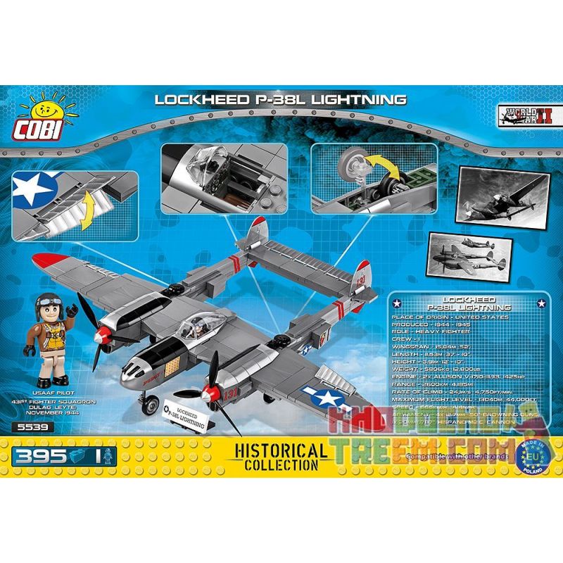 COBI 5539 non  MÁY BAY CHIẾN ĐẤU TIA CHỚP P-38 bộ đồ chơi xếp lắp ráp ghép mô hình Military Army LOCKHEED P-38 LIGHTNING Quân Sự Bộ Đội 395 khối