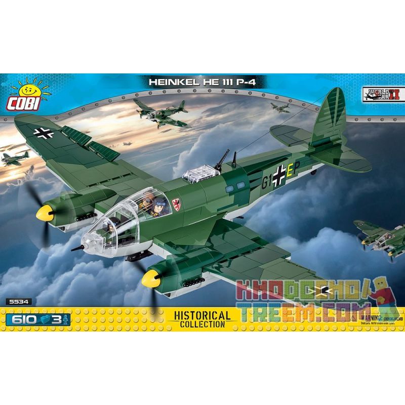 COBI 5534 non Lego MÁY BAY NÉM BOM HE 111 bộ đồ chơi xếp lắp ráp ghép mô hình Military Army HEINKEL 111 P-4 Quân Sự Bộ Đội 610 khối