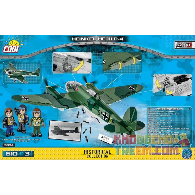 COBI 5534 non  MÁY BAY NÉM BOM HE 111 bộ đồ chơi xếp lắp ráp ghép mô hình Military Army HEINKEL 111 P-4 Quân Sự Bộ Đội 610 khối