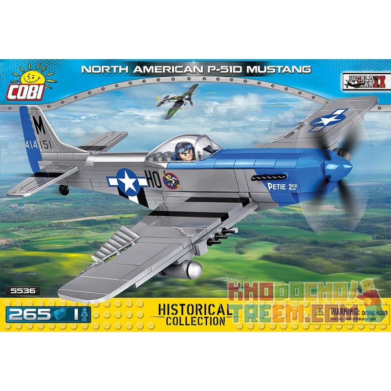 COBI 5536 non Lego MÁY BAY CHIẾN ĐẤU P-51 MUSTANG bộ đồ chơi xếp lắp ráp ghép mô hình Military Army NORTH AMERICAN P-51D MUSTANG Quân Sự Bộ Đội 265 khối