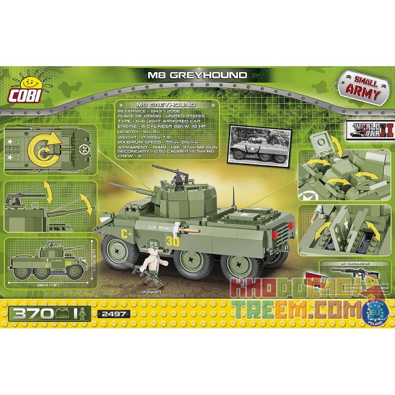 COBI 2497 non  XE BỌC THÉP M8 bộ đồ chơi xếp lắp ráp ghép mô hình Military Army M8 GREYHOUND Quân Sự Bộ Đội 370 khối