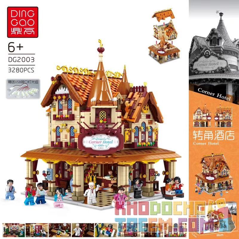 DINGGAO DG2003 2003 non Lego KHÁCH SẠN GÓC bộ đồ chơi xếp lắp ráp ghép mô hình Creator CORNER HOTEL Sáng Tạo 3280 khối