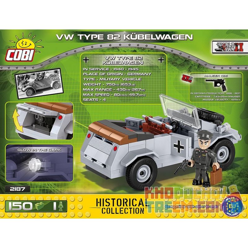 COBI 2187 non  XE THÙNG LOẠI 82 bộ đồ chơi xếp lắp ráp ghép mô hình Military Army VW KÜBELWAGEN TYP 82 Quân Sự Bộ Đội 150 khối