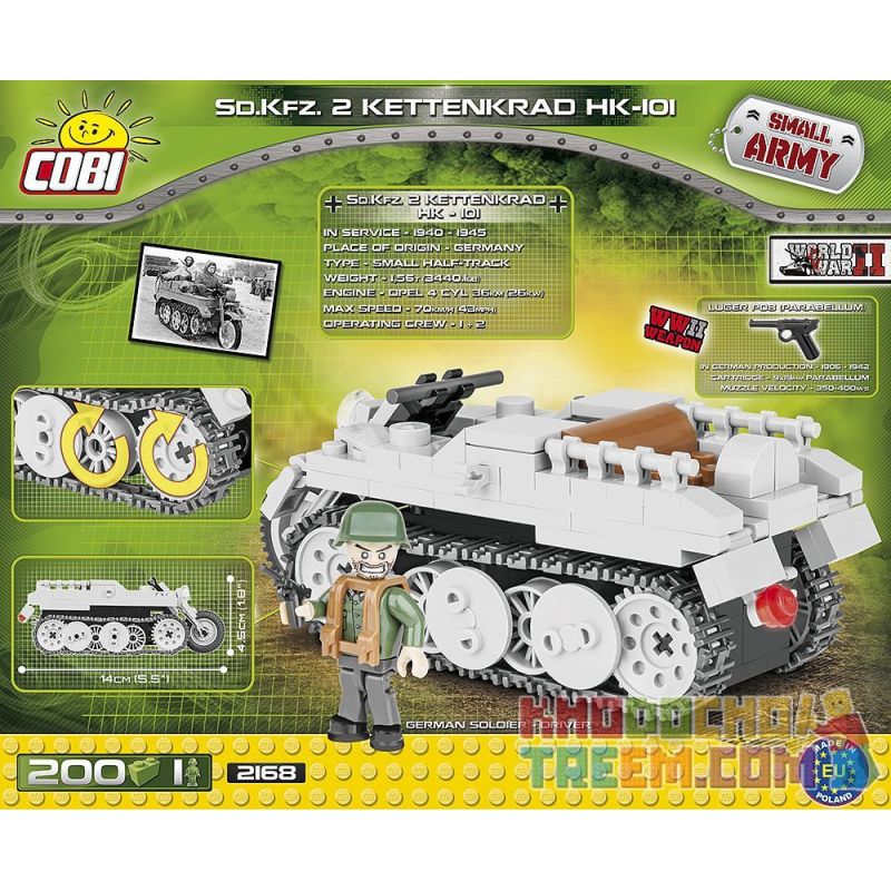 COBI 2168 non  MÔ TÔ NỬA ĐƯỜNG SDKFZ 2 bộ đồ chơi xếp lắp ráp ghép mô hình Military Army SD.KFZ.2 KETTENKRAD HK-101 Quân Sự Bộ Đội 200 khối