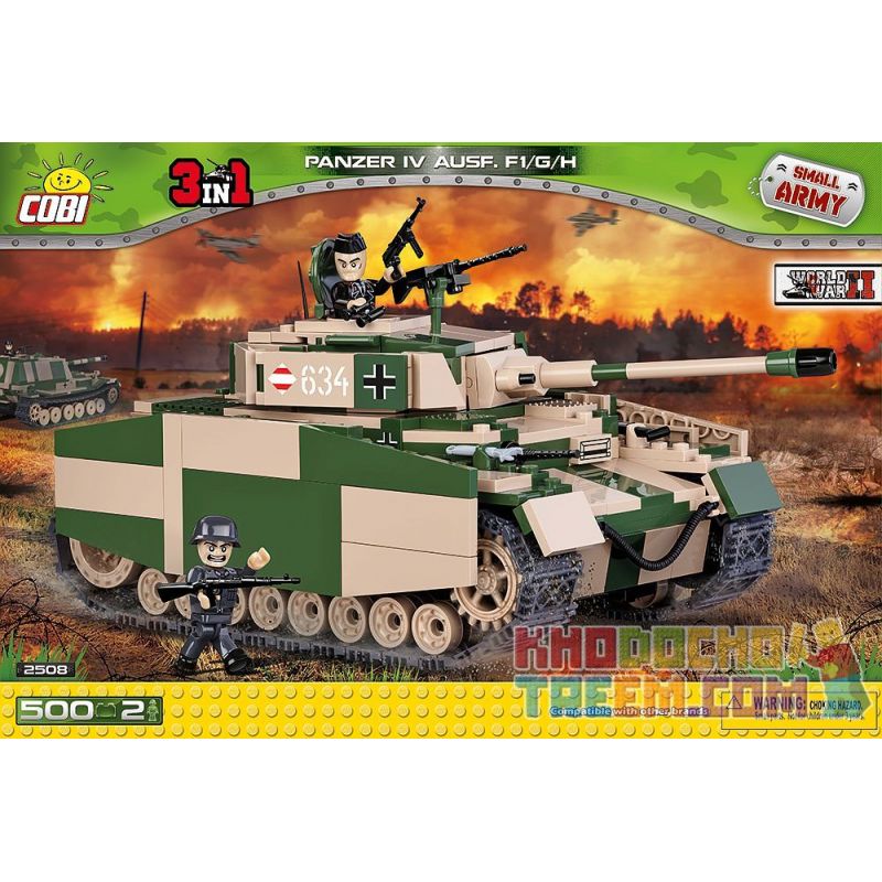 COBI 2508 non Lego XE TĂNG BỐN bộ đồ chơi xếp lắp ráp ghép mô hình Military Army PZ.KPFW. IV AUSF. F1/ G/H Quân Sự Bộ Đội 500 khối