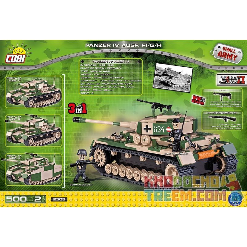 COBI 2508 non  XE TĂNG BỐN bộ đồ chơi xếp lắp ráp ghép mô hình Military Army PZ.KPFW. IV AUSF. F1/ G/H Quân Sự Bộ Đội 500 khối