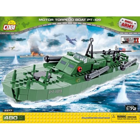 COBI 2377 non  THUYỀN TUẦN TRA NGƯ LÔI PT-109 bộ đồ chơi xếp lắp ráp ghép mô hình Military Army MOTOR TORPEDO BOAT PT-109 Quân Sự Bộ Đội 480 khối