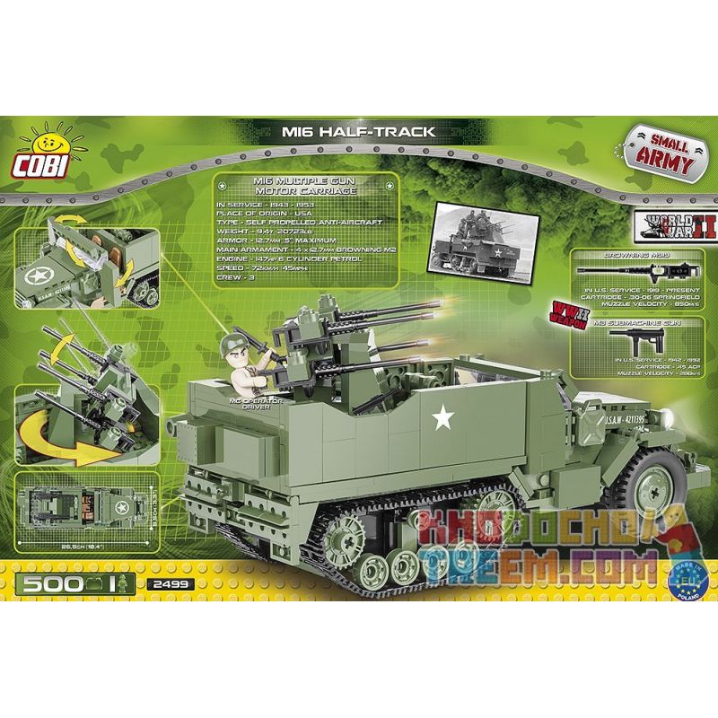COBI 2499 non  M16 BÁN ĐƯỜNG bộ đồ chơi xếp lắp ráp ghép mô hình Military Army M16 HALF-TRACK Quân Sự Bộ Đội 500 khối