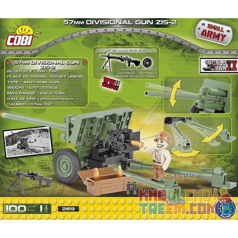 COBI 2169 non  SÚNG CHỐNG TĂNG M-43 57MM (ZIS-2) bộ đồ chơi xếp lắp ráp ghép mô hình Military Army 57MM DIVISIONAL GUN ZIS-2 Quân Sự Bộ Đội 100 khối