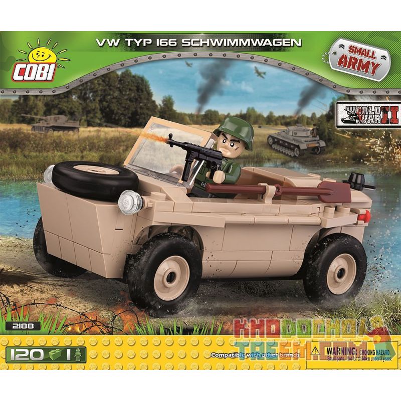COBI 2188 non Lego XE LỘI NƯỚC VW166 bộ đồ chơi xếp lắp ráp ghép mô hình Military Army VW TYP 166 SCHWIMMWAGEN Quân Sự Bộ Đội 120 khối