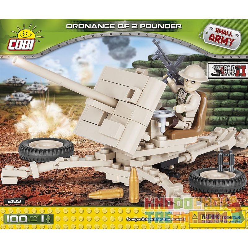 COBI 2189 non Lego QF 2 POUNDER bộ đồ chơi xếp lắp ráp ghép mô hình Military Army ORDNANCE QF 2-POUNDER Quân Sự Bộ Đội 100 khối