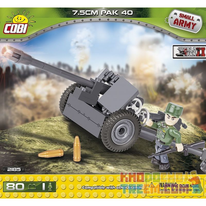COBI 2185 non Lego SÚNG CHỐNG TĂNG PAK 40 bộ đồ chơi xếp lắp ráp ghép mô hình Military Army PAK 40/7.5 CM Quân Sự Bộ Đội 80 khối