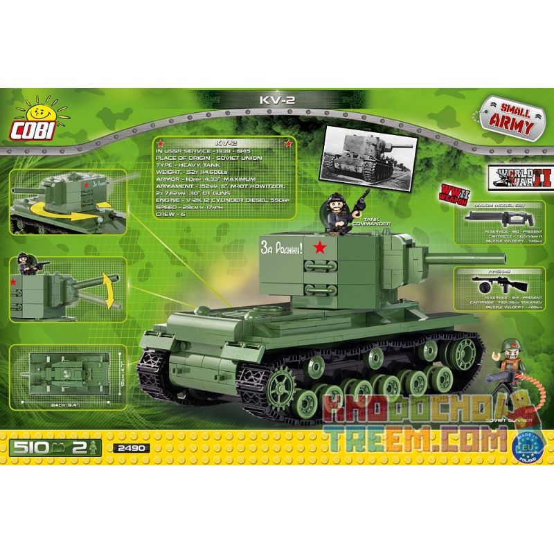 COBI 2490 non  XE TĂNG KV-2 bộ đồ chơi xếp lắp ráp ghép mô hình Military Army Quân Sự Bộ Đội 510 khối