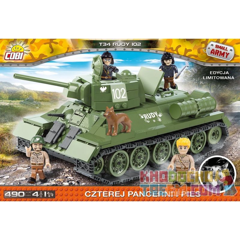 COBI 2485 non Lego T-34 RUDY 102 bộ đồ chơi xếp lắp ráp ghép mô hình Military Army Quân Sự Bộ Đội 490 khối