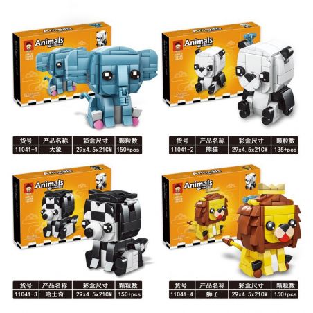 RUIZHI BEE 11041B non  4 LOẠI VOI GẤU TRÚC HUSKY SƯ TỬ bộ đồ chơi xếp lắp ráp ghép mô hình Brickheadz ANIMAL Nhân Vật Đầu To 585 khối