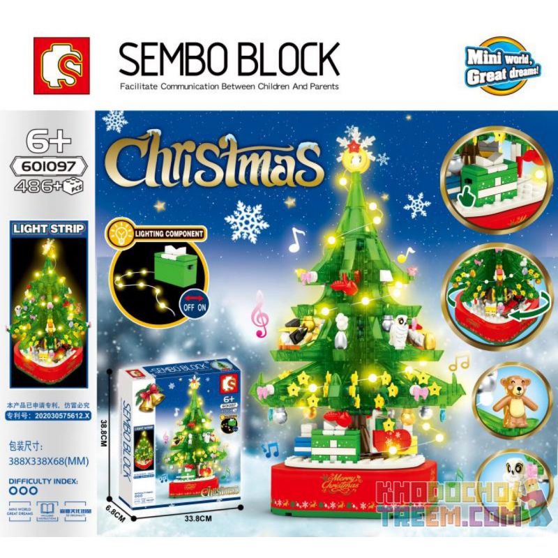 SEMBO 601097 non Lego HỘP NHẠC CÂY THÔNG NOEL XOAY NHẸ LỄ HỘI bộ đồ chơi xếp lắp ráp ghép mô hình Creator CHRISTMAS Sáng Tạo 486 khối