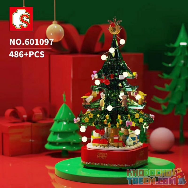 SEMBO 601097 non  HỘP NHẠC CÂY THÔNG NOEL XOAY NHẸ LỄ HỘI bộ đồ chơi xếp lắp ráp ghép mô hình Creator CHRISTMAS Sáng Tạo 486 khối