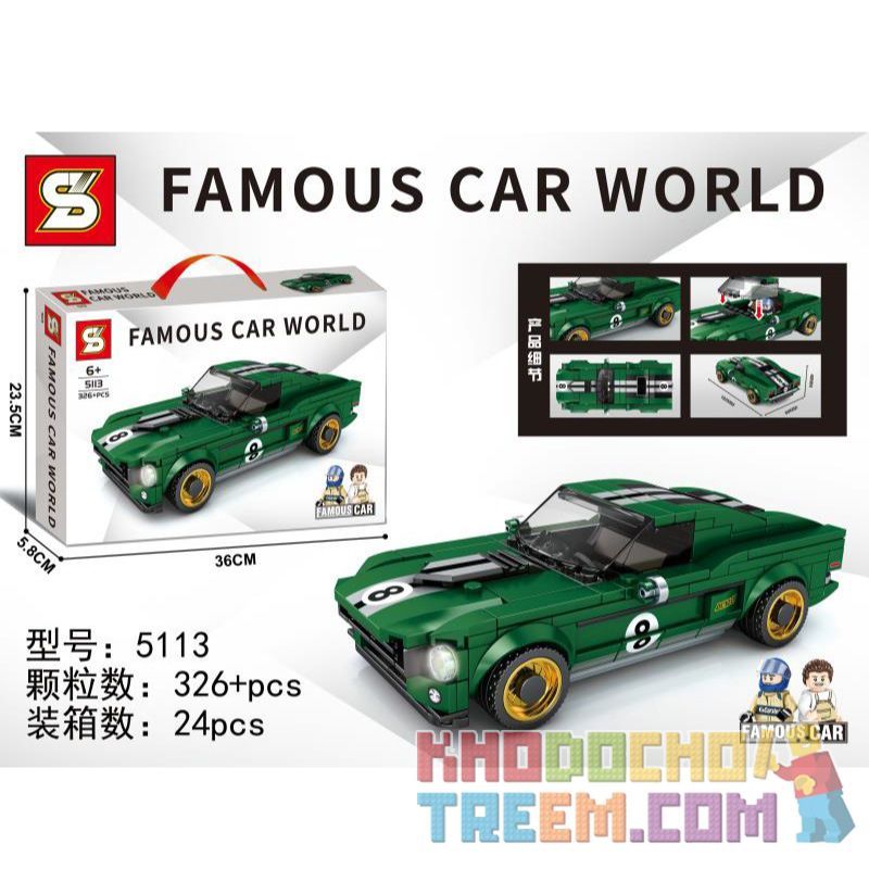 SEMBO 607328 SHENG YUAN SY 5113 non Lego FORD MUSTANG FASTBACK 1968 bộ đồ chơi xếp lắp ráp ghép mô hình Racers FAMOUS CAR WORLD 1968 FORD MUSTANG FASTBACK Đua Tốc Độ 326 khối