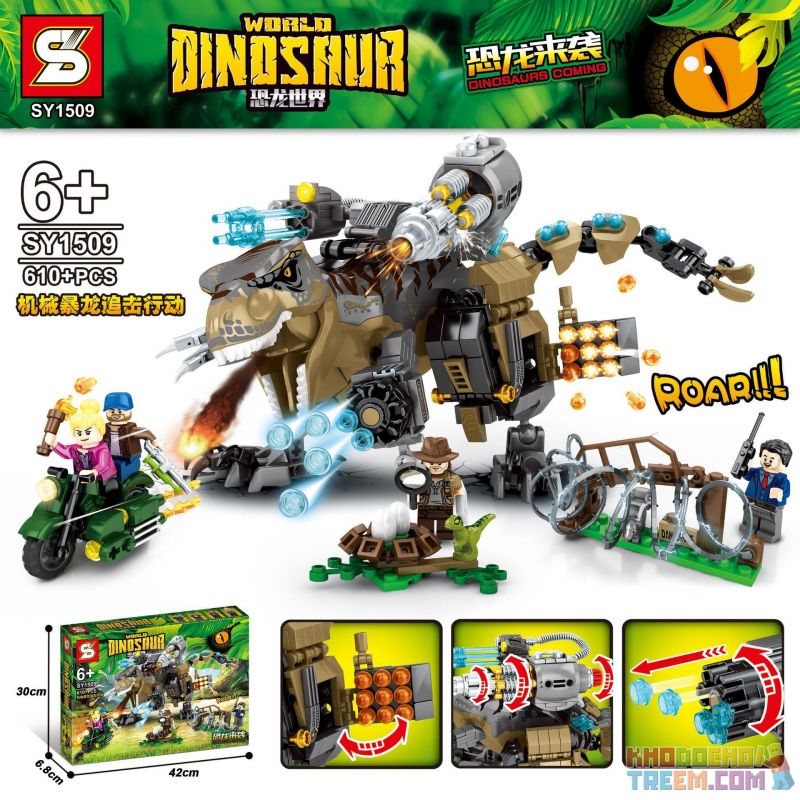 SHENG YUAN SY SY1509 1509 Xếp hình kiểu Lego JURASSIC WORLD Dinosaurs Coming Dinosaur World Mechanical Tyrannosaurus Chase Khủng Long Bạo Chúa Cơ Học Theo đuổi 610 khối SHENG YUAN SY SY1509 1509 Xếp hình kiểu Lego JURASSIC WORLD Dinosaurs Coming Dinosaur World Mechanical Tyrannosaurus Chase Khủng Long Bạo Chúa Cơ Học Theo đuổi 610 khối